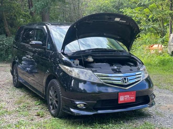 エリシオン2.4 G エアロ HDDナビスペシャルパッケージ 4WD ABS バックカメラ 盗難防止装置 エアコン パワステ パワーウィンドウ HDDナビ ETC キーレス 3列シート 両側電動スライドドア アルミホイール DVD再生 CD フォグランプ 2400