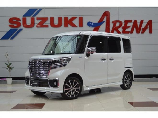 スペーシアカスタム ハイブリッド XSターボ 4WD　ワンオーナー車ハイブリッド4WDターボセーフティサポート搭載デュアルカメラブレーキサポート後退時ブレーキサポート両側オートスライドドア全方位モニター付8インチナビTVバックカメラアダプティブクルコンLED 660