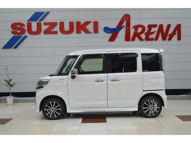 スペーシアカスタム ハイブリッド XSターボ 4WD　ワンオーナー車ハイブリッド4WDターボセーフティサポート搭載デュアルカメラブレーキサポート後退時ブレーキサポート両側オートスライドドア全方位モニター付8インチナビTVバックカメラアダプティブクルコンLED 660