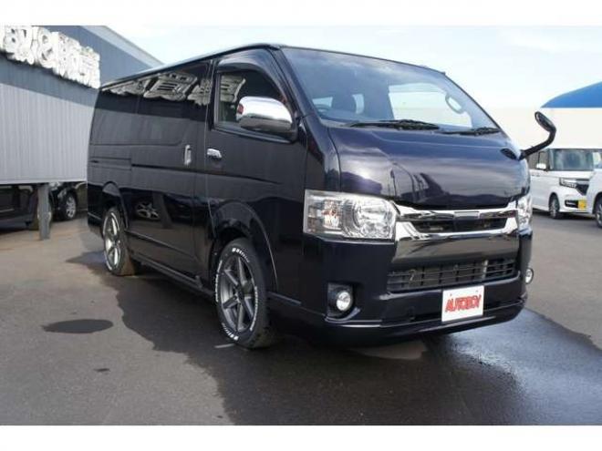 レジアスエース2.8 スーパーGL ダークプライムII ロングボディ ディーゼルターボ 4WD　415COBRA　S-6ボンネット&クリーンルック3Fリップ&ステージ2ルーフスポイラー&バッドラッカーSD-6　17インチAW　ヨコハマPARADA215/60R17　両側パワースライドドア　ETC　社外コンソールBOX 2800