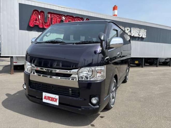 レジアスエース2.8 スーパーGL ダークプライムII ロングボディ ディーゼルターボ 4WD　415COBRA　S-6ボンネット&クリーンルック3Fリップ&ステージ2ルーフスポイラー&バッドラッカーSD-6　17インチAW　ヨコハマPARADA215/60R17　両側パワースライドドア　ETC　社外コンソールBOX 2800