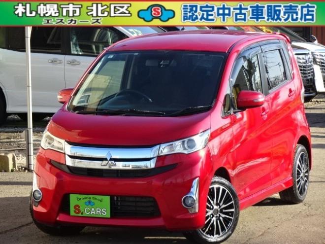 eKカスタムT セーフティパッケージ 4WD　保証1年/走行距離無制限　4WD　衝突軽減ブレーキシステム　純正ナビ　地デジ　バックカメラ　社外エンジンスターター　シートヒーター　社外15インチアルミ　純正HID　ウインカーミラー　横滑り防止　寒冷地仕様 660