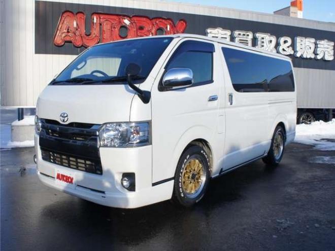 ハイエースバン2.8 スーパーGL ダークプライムII ロングボディ ディーゼルターボ 4WD　ワンオーナー　メモリーナビTV　バックカメラ　ワークエクストラップ17インチAW　ローダウン　415コブラフロントスポイラー　両側パワースライドドア　AC100V　トヨタセーフティセンス　寒冷地仕様 2800