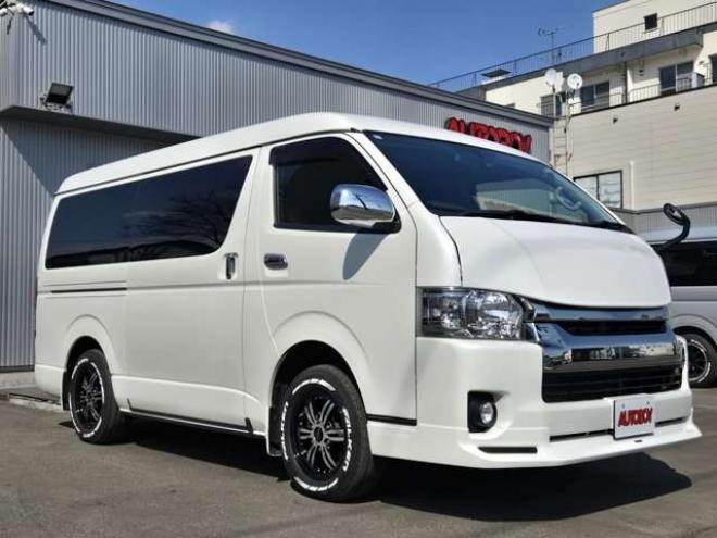 ハイエースバン2.7 スーパーGL ダークプライム ワイド ミドルルーフ ロングボディ 4WD　寒冷地仕様　パワスラ　リアヒーター&クーラー　プッシュスタート　スマートキー　ウッドコンビステアリング&シフトノブ　ハーフレザーシート　ドラレコ　バックカメラ　ETC　メモリナビ　フルセグTV　Bluetooth 2700