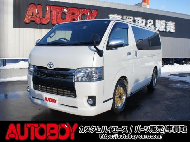 ハイエースバン2.8 スーパーGL ダークプライムII ロングボディ ディーゼルターボ 4WD　ワンオーナー　メモリーナビTV　バックカメラ　ワークエクストラップ17インチAW　ローダウン　415コブラフロントスポイラー　両側パワースライドドア　AC100V　トヨタセーフティセンス　寒冷地仕様 2800