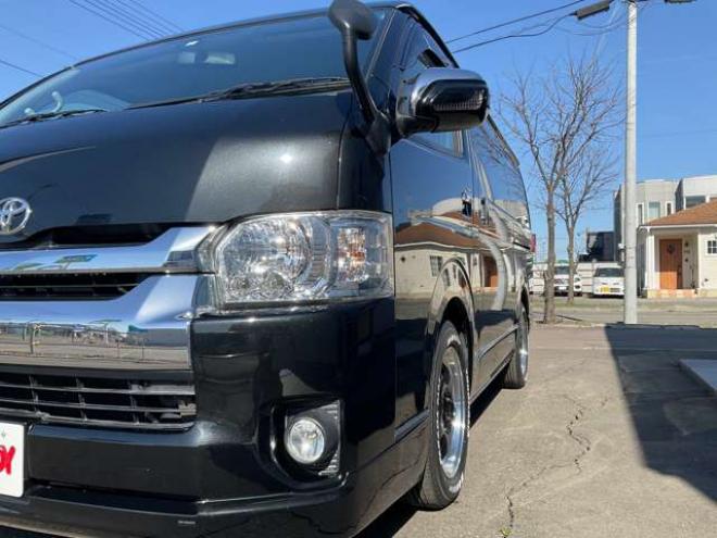 ハイエース2.7 GL ロング ミドルルーフ 4WD　社外メモリーナビTV　バックカメラ　ワークエクストラップ17インチアルミ　415コブラフロントスポイラー　パワースライドドア　LEDヘッドライト　Wエアバック　スマートキー　AC100V 2700