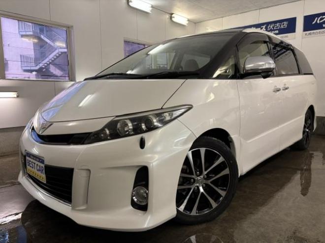 エスティマアエラス　本州仕入　禁煙車　ブラックルーフ＆サンルーフ　アルパイン製リアフリップダウンモニター　純正ナビ　地デジ　Ｂｌｕｅｔｏｏｔｈ　バックカメラ　両側パワースライドドア　純正１８インチＡＷ　ドライブレコーダー 4WD 2400 5Dr