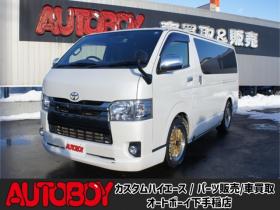 ハイエースバン　2.8 スーパーGL ダークプライムII ロングボディ ディーゼルターボ 4WD　ワンオーナー　メモリーナビTV　バックカメラ　ワークエクストラップ17インチAW　ローダウン　415コブラフロントスポイラー　両側パワースライドドア　AC100V　トヨタセーフティセンス　寒冷地仕様 2800