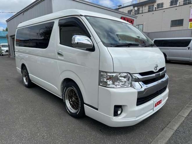 ハイエース2.7 GL ロング ミドルルーフ 4WD　プッシュスタート ETC パワースライドドア 前後ドラレコ 9インチナビ Bカメラ　フルセグTV DVD Bluetooth　フリップダウンモニター ベッドキット ワーク17AW　サブウーファー リアヒーター&クーラー 2700