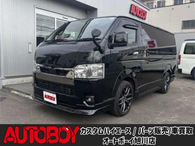 ハイエースバン2.8 スーパーGL ダークプライムII ロングボディ ディーゼルターボ 4WD　社外センターコンソール ステアリングスイッチ 車線逸脱防止 横滑り防止 両側PS オートハイビーム ETC 11インチDA Bカメラ デジタルインナーミラー ドライブレコーダーベッドキット リアヒーター&クーラー  DPF 2800