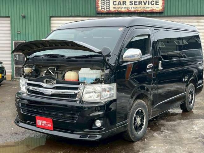 ハイエース2.7 GL ロング ミドルルーフ 4WD　10人乗り　パワステ　パワーウィンドウ　エアコン　社外ナビ　後席モニター　キーレスエントリー　片側スライドドア　盗難防止装置　フロントモデリスタ 2700