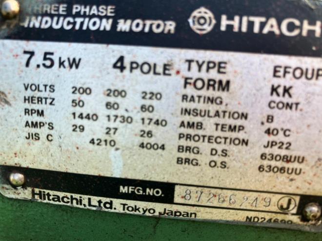 コンプレッサー日立　中古　3相200V　10馬力