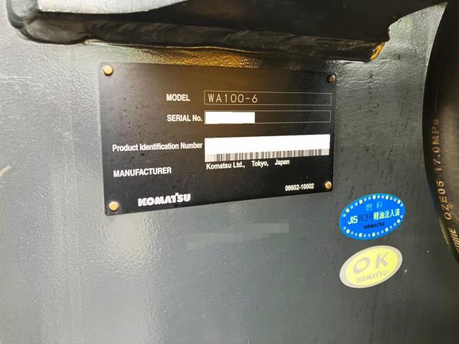 ホイールローダコマツ　中古　WA100-6　タイヤショベル　建機　