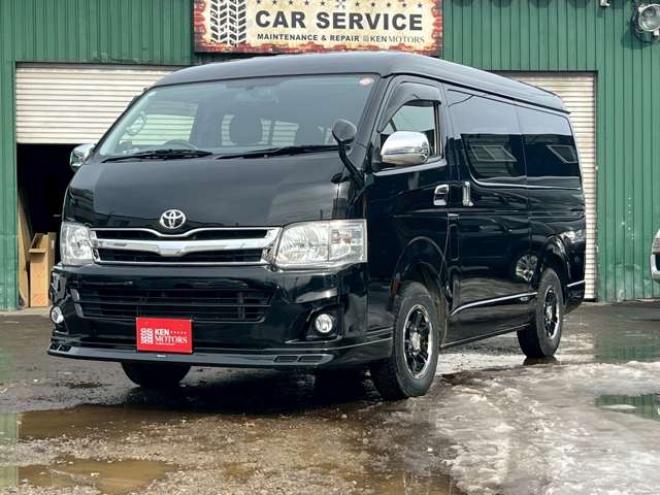 ハイエース2.7 GL ロング ミドルルーフ 4WD　10人乗り　パワステ　パワーウィンドウ　エアコン　社外ナビ　後席モニター　キーレスエントリー　片側スライドドア　盗難防止装置　フロントモデリスタ 2700