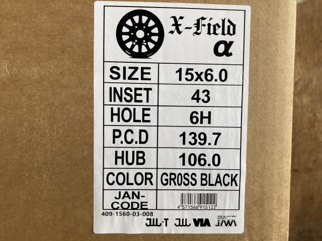 新品社外アルミホイール X-fild 15×6J 6H 139.7PCD＋43 4本 グロスブラック