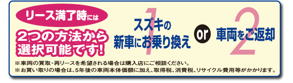 リース満了時にはスズキの新車に乗り換え、または車両を返却から選択可能！